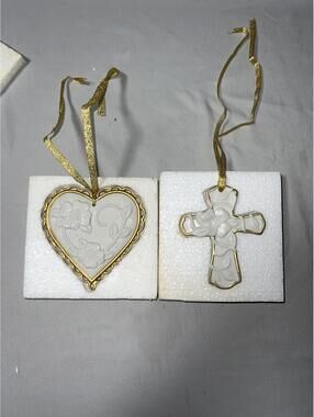 Heart and Cross Hanging Ornaments with Gold Trim